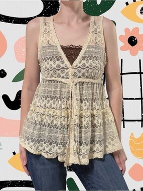 Pretty Good | Vintage Y2K Cream Lace Sheer Babydoll Top